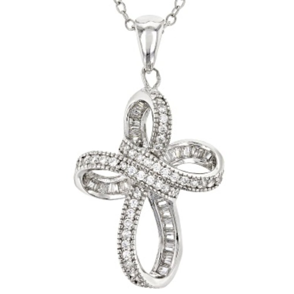 Sterling Sliver Ribbon Knot Cross Czs necklace - Picture 5 of 12